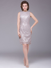 Silver Round Neck Sleeveless Lace Mother of the Bride Dress Wedding Guest Dress