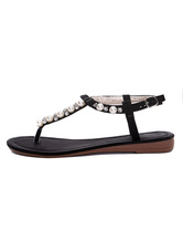 flat leather sandals with pearls
