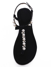 flat leather sandals with pearls