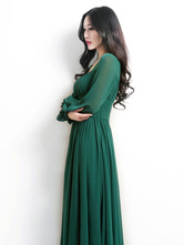 dress maxi neck square pleated chiffon dark woman