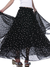 Black Polka Dot Chiffon Womens Long Skirt - Milanoo.com