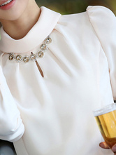 White Keyhole Neck Chiffon Blouse For Women - Milanoo.com