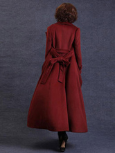 Wool Turndown Collar Sash Long Sleeves Solid Color Charming Woman's Coat - Milanoo.com
