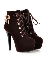 round toe stiletto high heel lace up ankle boots