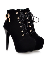 Round Toe Stiletto Heel Buckle PU Leather Women's Ankle Boots With Lace ...