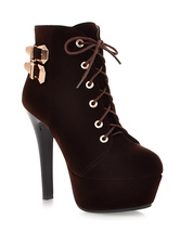 round toe stiletto high heel lace up ankle boots