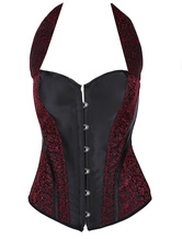 Elegant Halter Red Matte Satin Jacquard Corset For Women