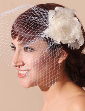 Vintage Style Blusher Veil With Flower And Feather