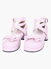 Lolitashow Sweet Square Heels Shoes Ankle Straps Bow Buckle