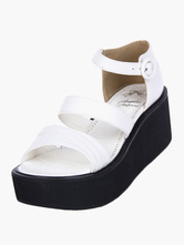 Fantastic Buckle Leather White Lolita Sandals 