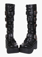 Bottes gothiques noires Lolita Chaussures à plateforme Boucles Lacets