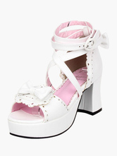 White Chunky Heel Platform Bow Ankle Strap Lolita Sandals