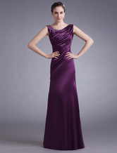 Lavender Evening Dress Satin Sleeveless Beading Mother 'S Dress Ruched Floor Length Long Prom Dress 