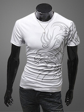Men Casual T Shirt Tattoo Print Crewneck Short Sleeve Top - Milanoo.com