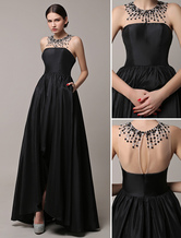 Black Prom Dresses 2024 Beading Illusion Neckline Taffeta Evening Dress Wedding Guest Dress
