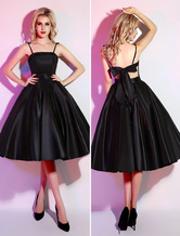 Black Prom Dresses 2024 Short Ball Gown Backless Cocktail Dress Bow Decor Party Dress With Spaghetti Straps Milanoo