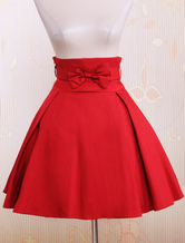 Roter Lolita Faltrock aus Baumwolle mit Schleife