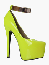 Metallic Yellow Stiletto Heel PU Leather Pointed Toe Velcro Woman's High Heels - Milanoo.com