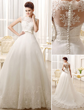 Vestido De Noiva Princesa 2024 Lace Applique Nupcial Vestido Bow Sash Peito Na Coração Ilusão Vestido De Casamento Com Cauda