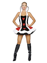 Costume court sexy de reine de coeur d'Halloween avec motif de coeurs Halloween