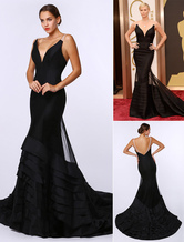 Vestidos de celebridades Sexy preto profundo v sereia vestido de noite inspirado por Charlize Theronk no Oscar