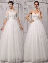 Tulle Ball Gown Off The Shoulder Sweetheart Neckline Detachable Half Sleeve Lace Wrap Wedding Dress