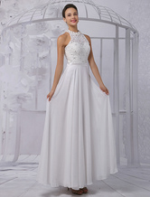 A-line/Princess Scoop Neck Floor-Length Chiffon Lace Wedding Dress With Beading Sequins