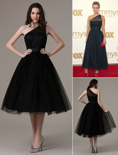 Black Prom Dresses 2024 Short Cocktail Dress Kaley Cuoco Emmys Polka Dot One Shoulder Ankle Length Tulle Party Dress
