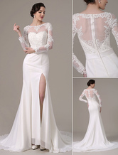 2021 Vintage Lace Wedding Dress Long Sleeves Bateau Neck Sheer Back ...