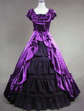 Faschingskostüm Karneval Klassisches Lolita Kleid mit kurzen Ärmeln und Rüschen in Lila