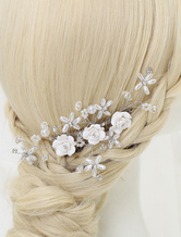 Strass noivas cabelo pino flor branca pente Headpieces Tiara (15,1 Cm X 7 Cm X 1,5 Cm)