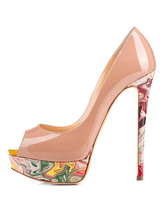 Color Carne Zapatos de Tacón Alto con Plataforma para Mujer 2024 Zapatos de Vestido con Punta Abierta Impreso Zapatos de Tacón Alto