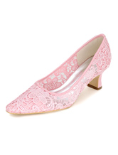 Lace Wedding Shoes Women's Slip-On Chunky Heel Bridal Shoes