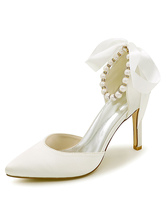 Zapatos de novia de satén 9.5cm Zapatos de Fiesta Zapatos azul de tacón de stiletto Zapatos de boda de puntera puntiaguada con perlas