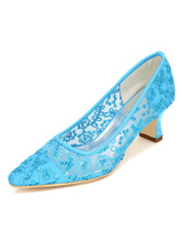 Embroidered Lace Wedding Shoes Mid Heel Pumps Bridal Shoes