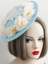 Sweet Lolita Headbands Vintage White Flowers Lace Classical Lolita Tea Party Hats In Ligh Blue Felt