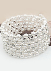 Silver Pearl Bracelet Wedding Bridal Jewelry Crystal Rhinestones Great Gatsby Jewellery