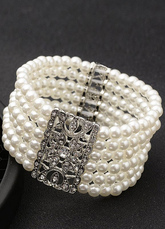 Pearl Wedding Bracelet White Vintage Alloy Layered Bridal Jewelry