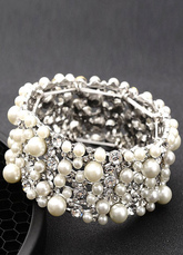 Pearl Wedding Bracelet White Vintage Layered Rhinestone Bridal Jewelry