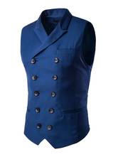 Black Suit Vest Double Breasted Turndown Collar Cotton Slim Fit Vest ...