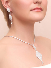 Wedding Jewelry Sets Silver Rhinestone Pendant Bridal Drop Earrings With Charm Necklace
