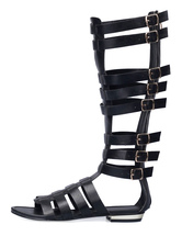 Gladiatore nero sandali Flat Open Toe Zipper sandalo stivali per le donne
