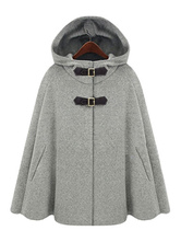 Wool Poncho Mantel Hooded Damen Übergrößed Grau Winter Mantel