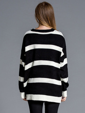 Women's Pullover Sweater Two Tone Striped Long Sleeve Split Oversized