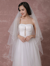 White Wedding Veil Classic Tulle Two Tier Finished Edge Bridal Veil