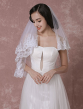 Casamento branco véu duas camada lantejoulas laço Applique borda véu de noiva