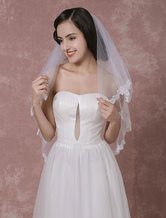 Ivory Wedding Veil Tulle Two-Tier Lace Applique Edge Bridal Veil