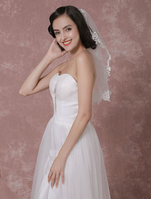 One-Tier Wedding Veil Tulle Lace Applique Edge Bridal Veil