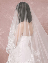 Cathedral Wedding Veil Tulle One-Tier Lace Applique Edge Waterfall Bridal Veil