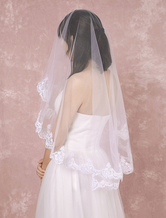 Net Wedding Veil One-Tier Lace Applique Edge Waterfall Bridal Veil
